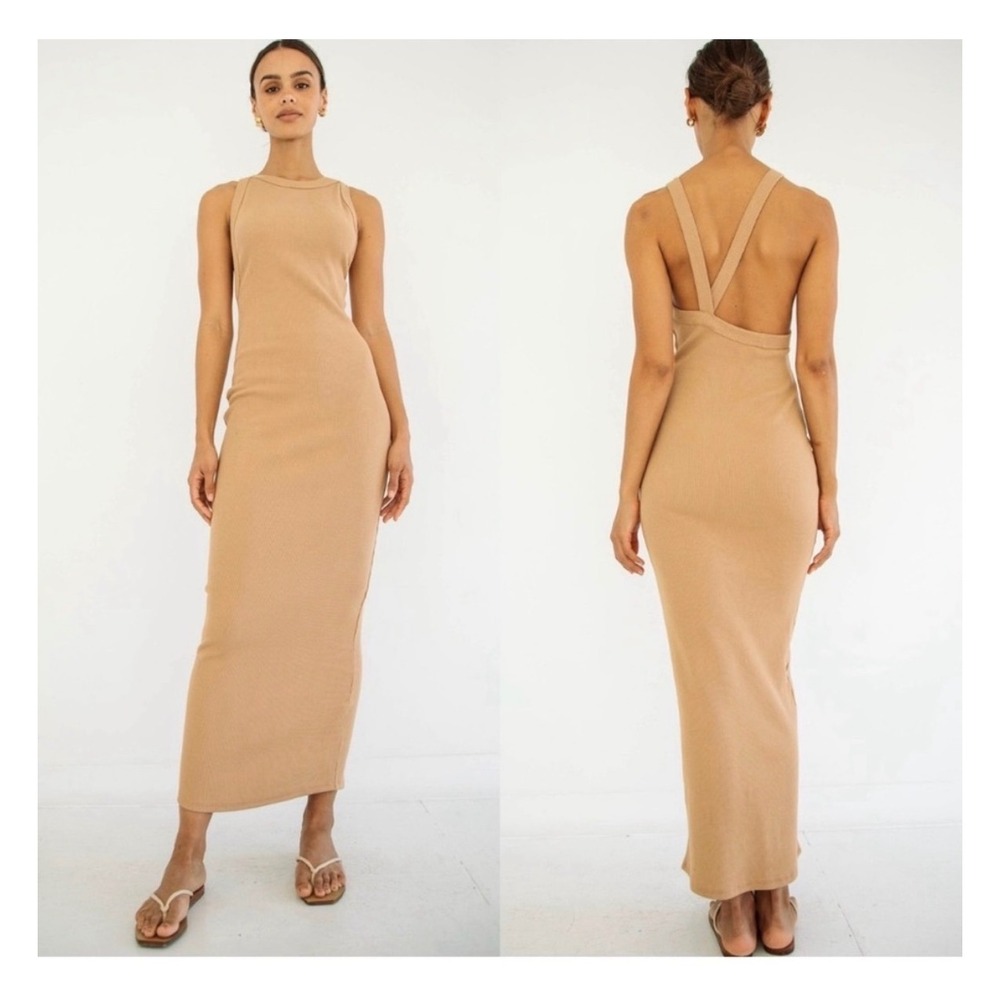 The Line By K‎ Ribbed Cotton Maribel Open Back Maxi Dress Small Asymmetrical